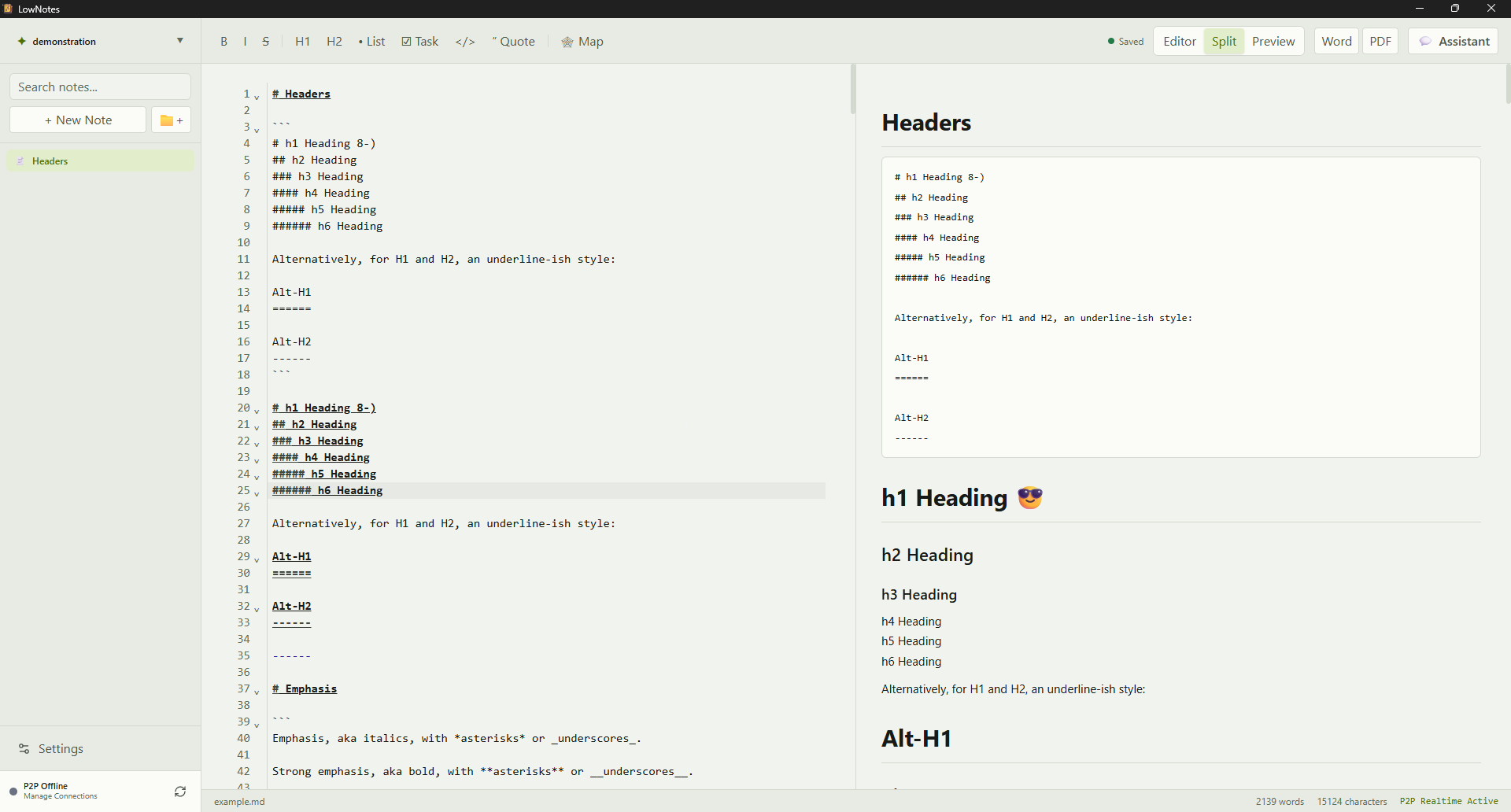 LowNotes no tema LowBloat, com editor Markdown e pré-visualização lado a lado.